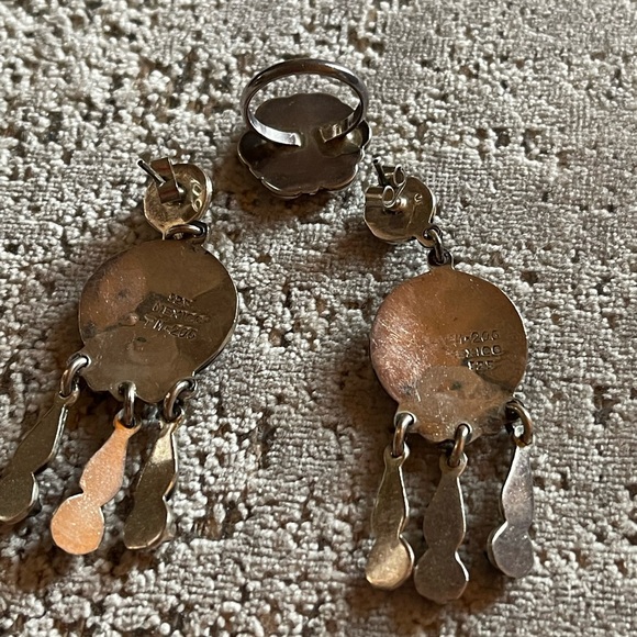 Turquoise & Coral Earrings and Ring - Sterling Silver - Picture 4 of 4